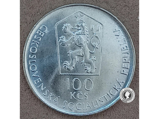 Strieborná minca 100kcs / 1987 - Banícka Akadémia Banská Štiavnica - kvalita BK 0/0