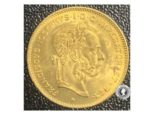 Zlatá investičná minca Štvorzlatník Fr. Jozefa I. 4 Gulden 10 Frankov 1892 (novorazba)