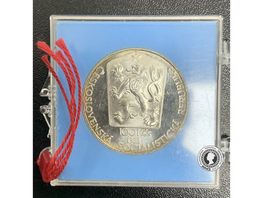 Strieborná minca PROOF 100 Kčs Svetová výstava poštových známok Praga 88 1988