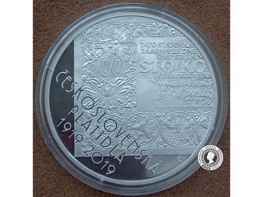 500 Kč - pamätná strieborná minca PROOF - 100.výročie zahájenia vydávania československých platidiel - 2019