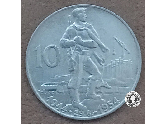 Strieborná minca 10kcs / 1954 - 10 výročie SNP - kvalita BK 0/0