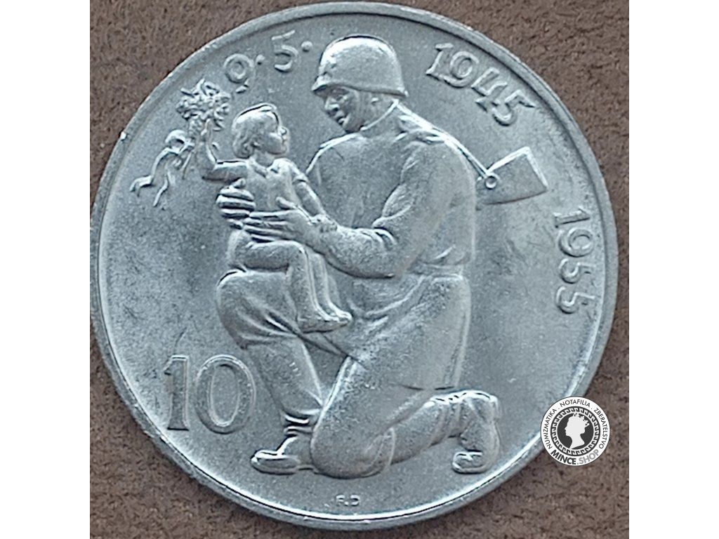 Strieborná minca 10kcs / 1955 - 10 výročie - kvalita BK 0/0