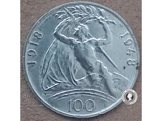 Strieborná minca 100 Kč 30.výročie ČSR 1948