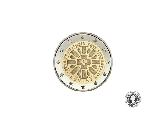 Slovensko UNC 2 euro 2023 - Prvá transfúzia krvi na Slovensku - 100.výročie (v bubline)