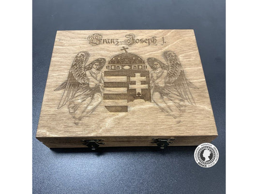 Luxusná drevená kazeta s dvoma plátami na zlaté mince Franz Jozef I.