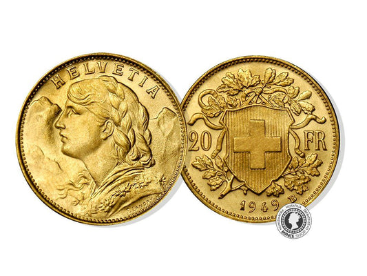 20 Francs Vreneli Helvetia 1949 B Switzerland