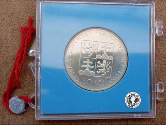 Strieborná pamätná minca PROOF 50 Kčs / 1991 Parník Bohemia 150.výročie zahájenia plavby