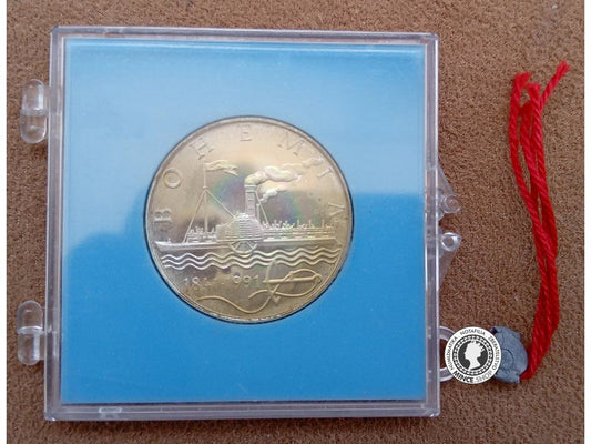 Strieborná pamätná minca PROOF 50 Kčs / 1991 Parník Bohemia 150.výročie zahájenia plavby