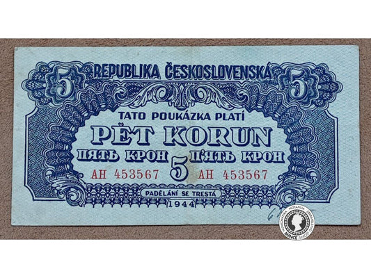 5 Korunová poukážka - 1944 - Česko-Slovensko