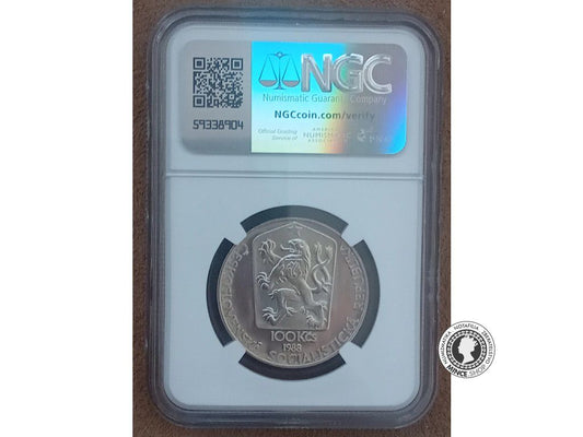 Strieborná minca 100 Kčs Svetová výstava poštových známok Praga 88 1988 - kvalita PF 68