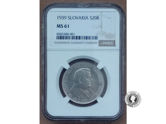 20 koruna - Slovenský Štát - 1939 - Dr. Jozef Tiso - kvalita MS 61