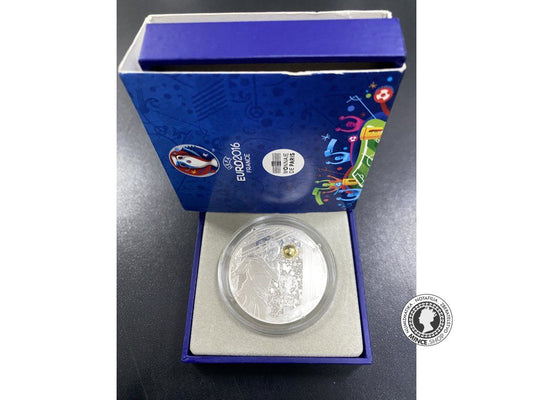 Strieborná minca 10€ Proof EURO UEFA / 2016 Heading the golden Ball - Majstrovstvá Európy vo futbale Francúzsko