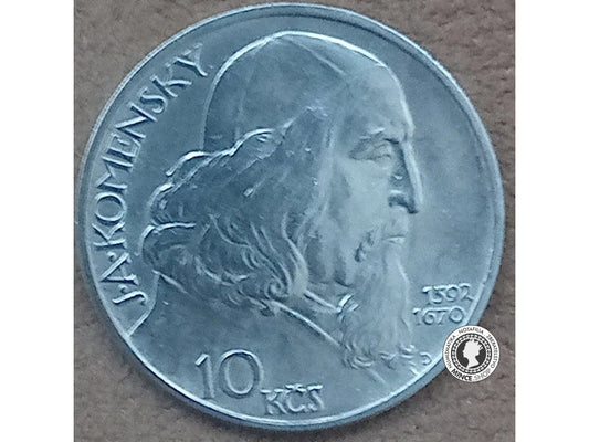 Strieborná minca 10kcs / 1957 - komenský - kvalita BK 0/0